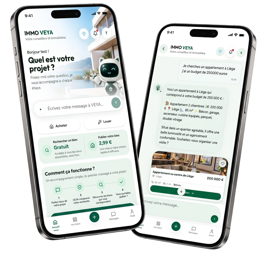 L'application IMMOVEYA sur deux smartphones